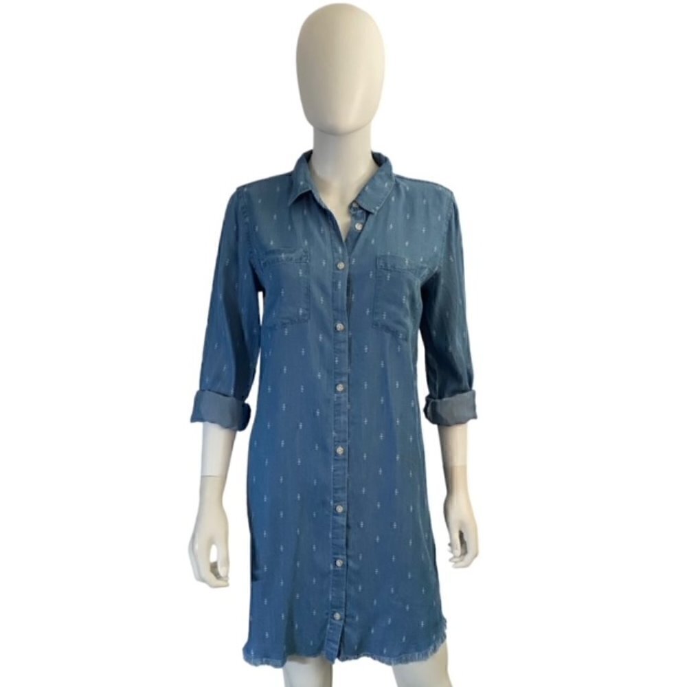 Thread & Supply Button Down Chambray Dress With Raw Hem Medium